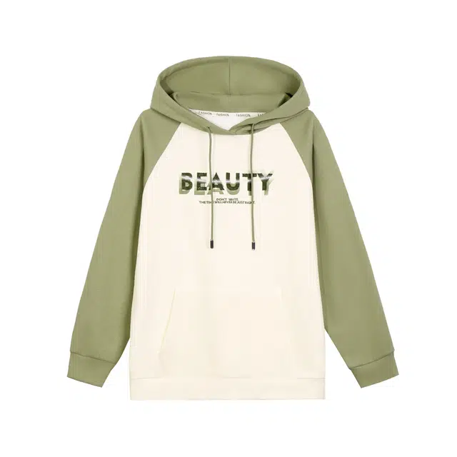 麓蔓蒂 美式复古大口袋插肩袖宽松学院风连帽卫衣 女款