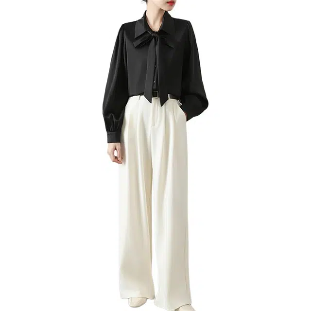 思蓓儿 灯笼袖翻领通勤衬衣正装飘带设计职业面试上衣长袖衬衫 女款