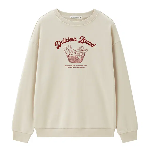 佐丹奴 加厚复古风英文印花长袖套头卫衣 女款