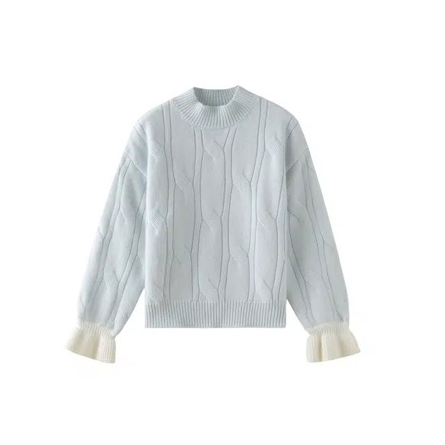 花栗鼠小姐 莓莓奶霜 温柔慵懒感抽褶花边袖宽松毛衣秋冬内搭上衣针织衫 女款