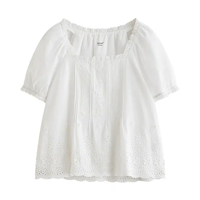 茵曼 纯色方领时尚百搭休闲衬衫 女款 云朵白