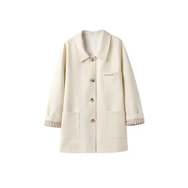 花栗鼠小姐 时尚简约百搭通勤翻领设计感字母绣花落肩袖宽松夹克外套 女款