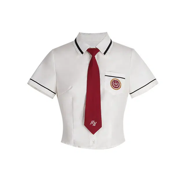 花铃太太 短款韩系修身收腰短袖衬衫 女款 白色