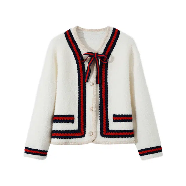 红蜻蜓 复古撞色设计感绑带时尚百搭针织衫 女款