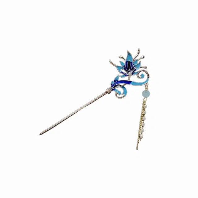 【山河明月】 指尖瑰宝 新中式凤尾花流苏发饰国风高级感精致古典优雅大气古风国潮盘发旗袍汉服挽发发饰 合金 发簪 女款