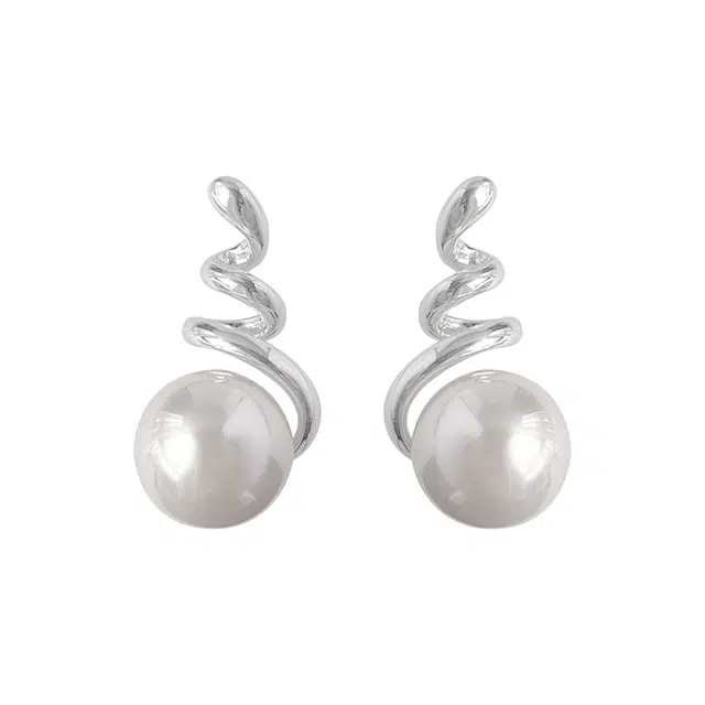 前方大荒野 螺旋珍珠甜美温柔优雅迷人简约时尚小众设计日常通勤百搭精致独特气质时髦个性 钛钢 耳环 女款
