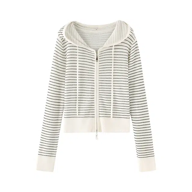 花栗鼠小姐 甜氧周末 慵懒风连帽抽绳早春百搭外套开衫针织衫 女款