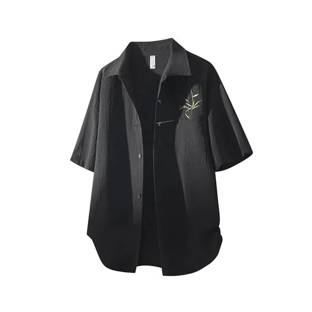 颂希尔 夏季复古新中式竹子小众设计简约百搭大码短袖衬衫 男女同款