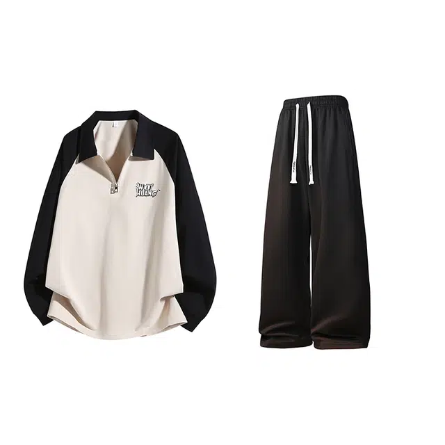 吾皇猫 美式复古百搭通勤宽松长袖抽绳系带长裤时尚休闲运动套装 男女同款
