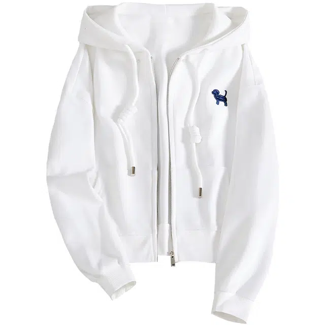 她池 连帽宽松简约长袖夹克外套 女款 白色