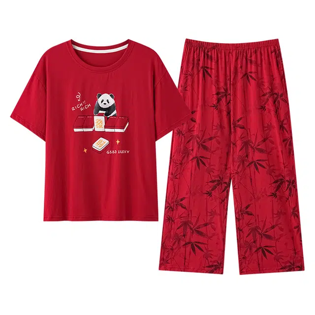 潞优野 舒适透气本命年短袖七分裤套头外穿夏季睡衣套装 女款