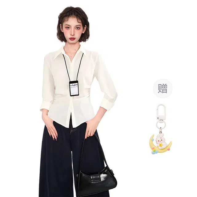 柏黛妃 翻领修身收腰薄款纯色简约长袖衬衫 女款