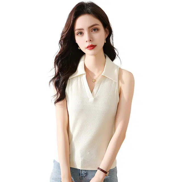 法文箱子 简约翻领纯色修身背心 女款