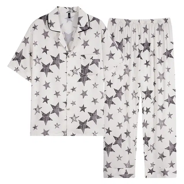 潞优野 冰丝短袖长裤大码舒适夏季睡衣套装 男款 白色