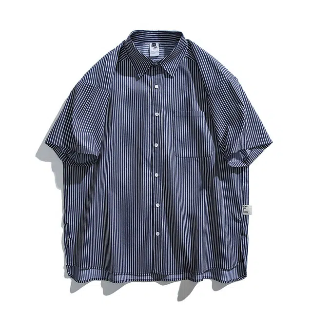 陆与山屿 休闲通勤短袖衬衫 男女同款 深蓝