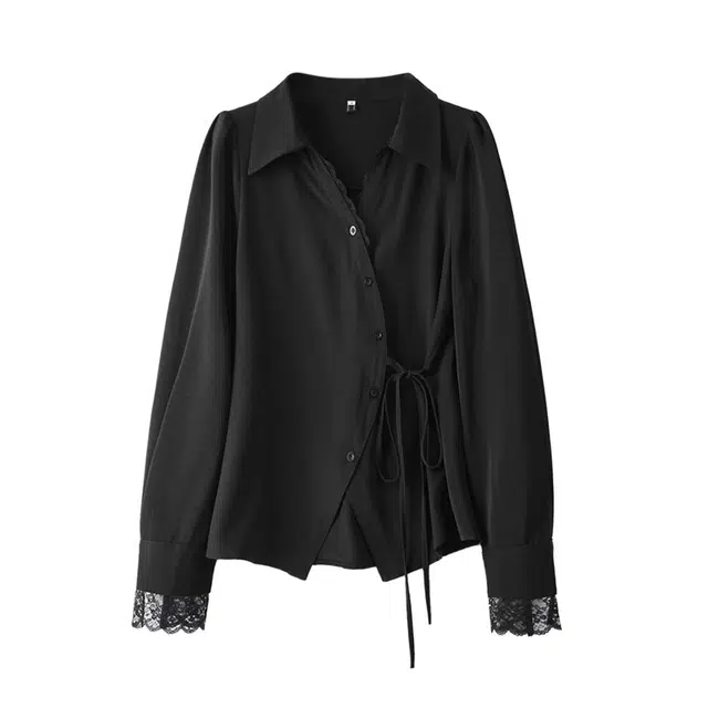 云妃秀 时尚休闲宽松微胖纯色简约韩版百搭长袖衬衫 女款