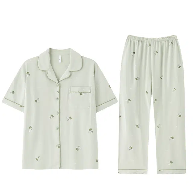 怀尔蔚 可外穿舒适薄款短袖上衣家居服长裤睡衣套装 女款