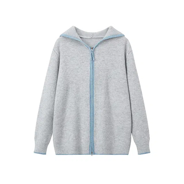 红蜻蜓 休闲百搭双拉链连帽外套开衫学院风通勤穿搭长袖针织衫 男女同款 灰色