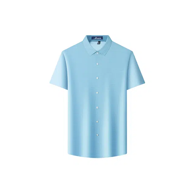富铤 桑蚕丝亚麻混纺高弹纯色翻领商务休闲透气短袖衬衫 男款
