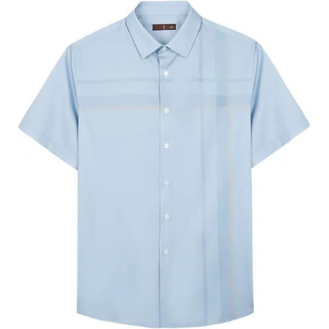 才子 通勤休闲英文轻肤提花短袖衬衫 男款