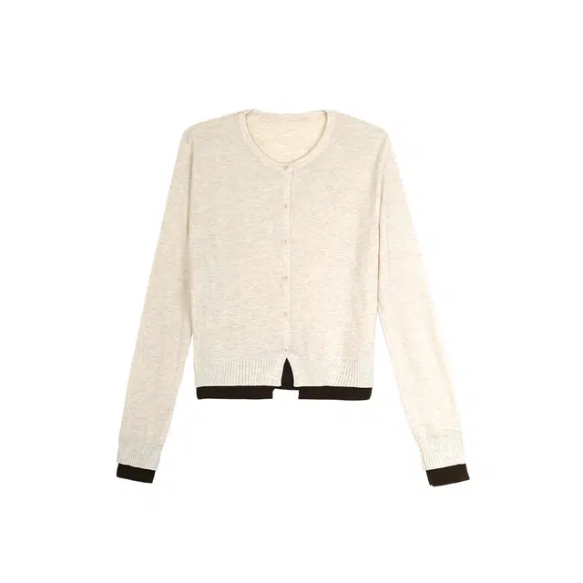 麓蔓蒂 高级感撞色拼接假两件圆领长袖空调衫外搭防晒衫开衫针织衫 女款