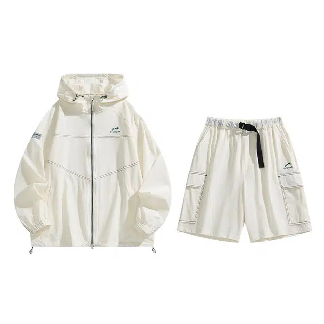 贵人鸟 太阳盾系列 纯色拉链连帽上衣中腰短裤休闲运动套装 男女同款