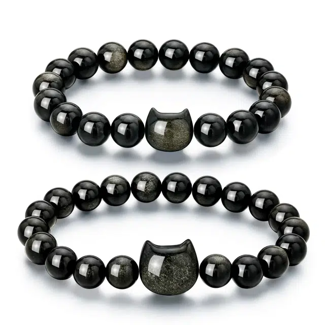 【高品质】 老凤祥 萌猫纳福 新中式复古转运珠国潮可爱猫头小众设计感气质百搭日常简约手饰#好运 黑曜石 手串 男女同款情侣款