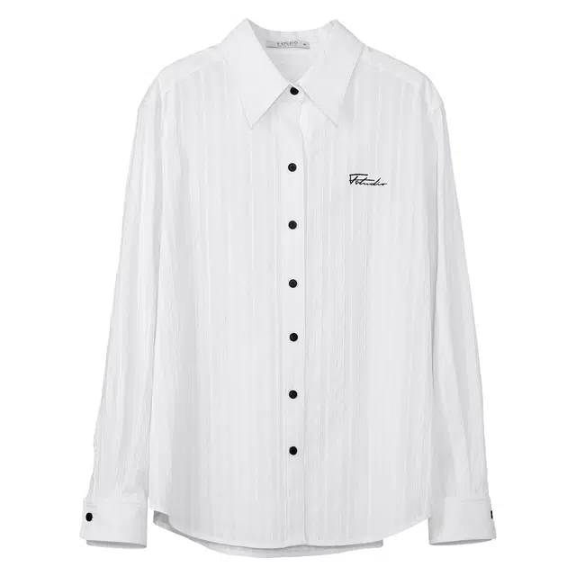 法儿家 简约提花春季韩系小个子纯色休闲长袖衬衫 女款 白色