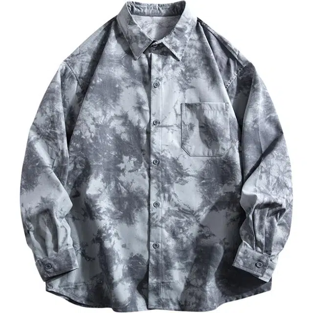 曲韩 美式复古扎染衬衣男春秋季潮流痞帅休闲外套长袖衬衫 男女同款