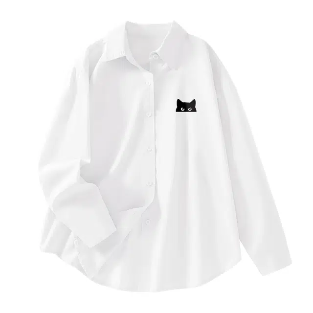 棉致 躲藏黑猫纯色简约高级感正装休闲通勤内搭宽松长袖衬衫 男女同款