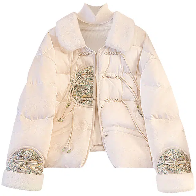 丝柏舍  新中式提花通勤百搭  含羽绒外套  女款  米白色