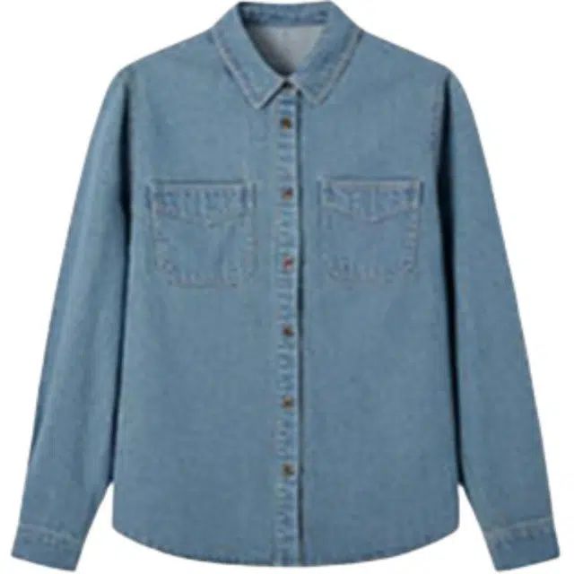 潞优野 复古休闲春季松弛感简约翻领长袖衬衫 女款 牛仔蓝