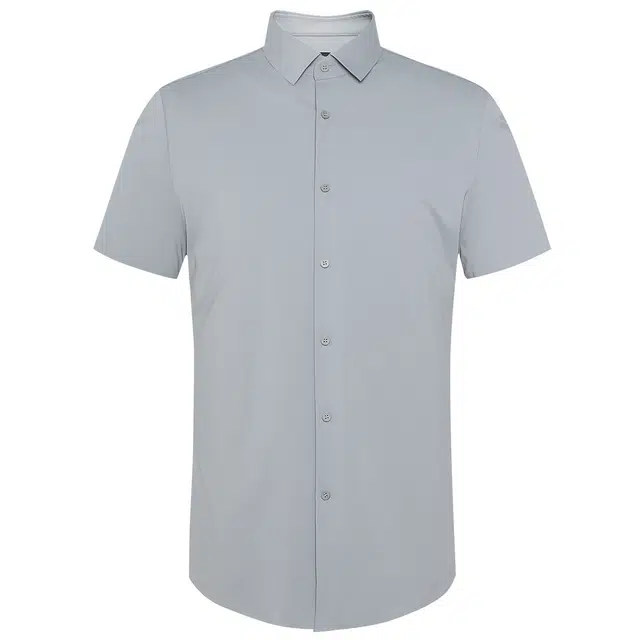 利郎 纯色休闲尖领简约百搭短袖衬衫 男款