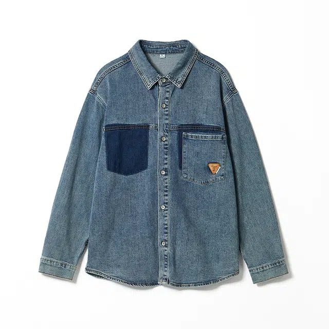 曲韩 青年蓝色时尚宽松牛仔衬衣外套男生潮流百搭牛仔衣夹克 男女同款 浅蓝色