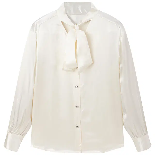 太平鸟 领口光泽缎面宽松衬衫 女款 豆腐色