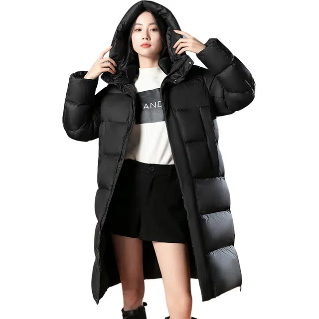 雅鹿 纯色长裤过膝连帽加厚保暖宽松羽绒服 男女同款