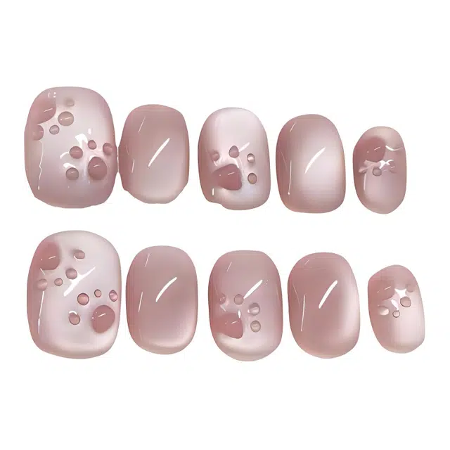 计轩 奶呼呼猫咪  穿戴甲 短圆粉色晕染 可爱