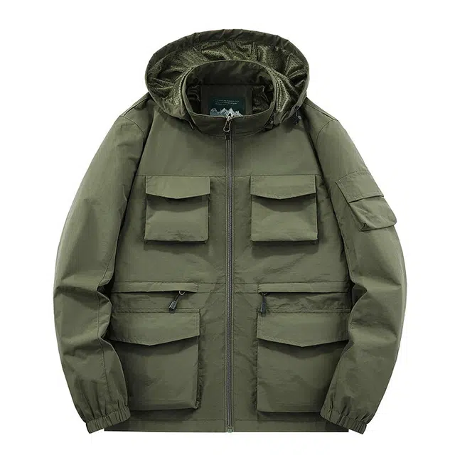 曲韩 多口袋可拆卸帽防风防水户外休闲夹克 女款