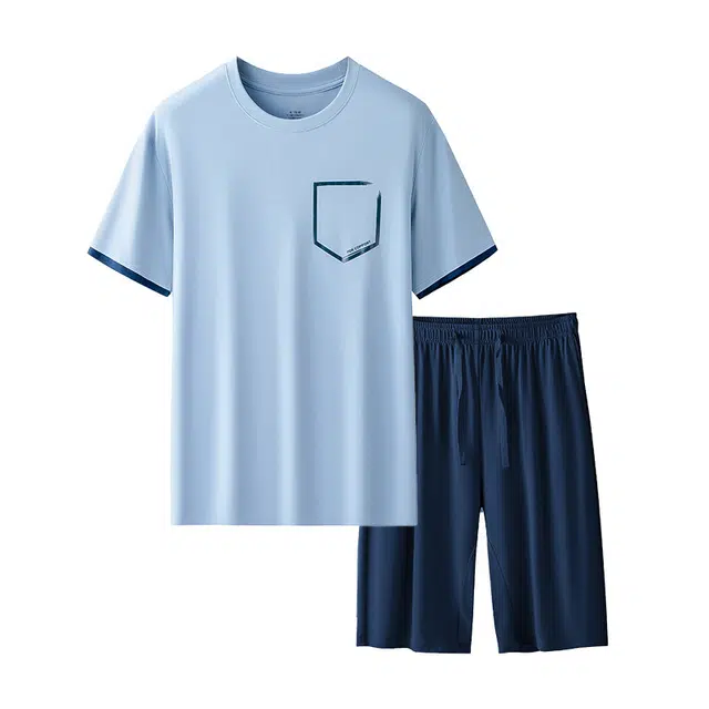 对你的私语 家居服薄款短袖上衣可外穿五分裤睡衣套装 男款