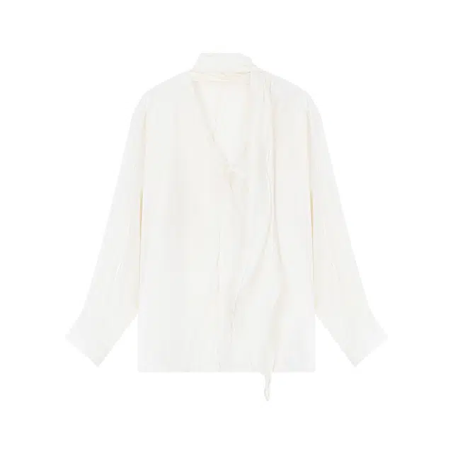 木清清 纯色宽松圆领长袖衬衫 女款 白色