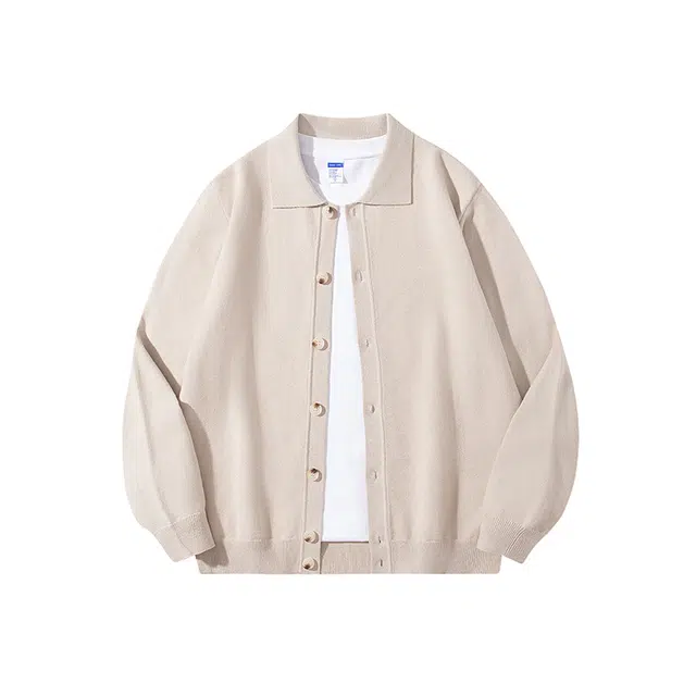 红蜻蜓 休闲简约翻领长袖纯色开衫单排扣时尚百搭舒适外套针织衫 男女同款