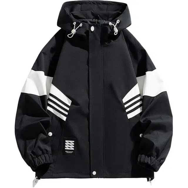 曲韩 拼色户外潮牌休闲防水连帽夹克外套 男女同款