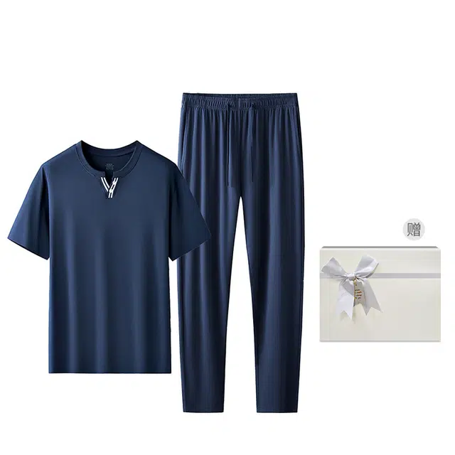 对你的私语 纯色家居服休闲短袖长裤睡衣套装 男款 礼盒装