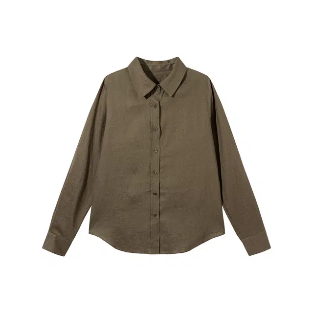 区区欧阳 亚麻休闲百塔长袖衬衫 女款