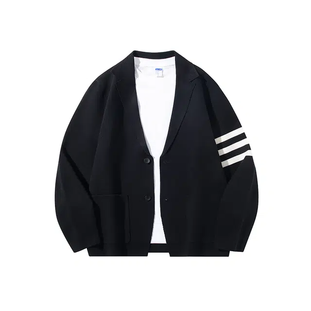 红蜻蜓 复古撞色西装领简约休闲长袖针织衫 男女同款