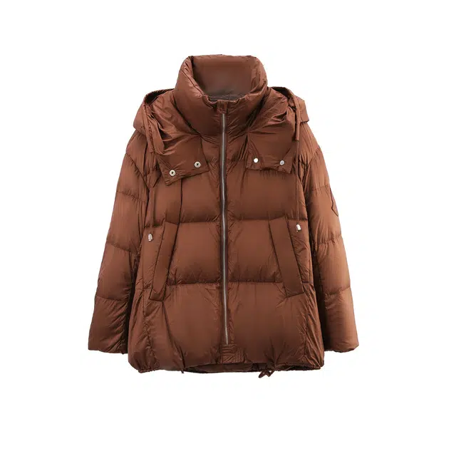 苏醒的乐园 保暖通勤纯色宽松连帽加厚羽绒服 女款 咖色