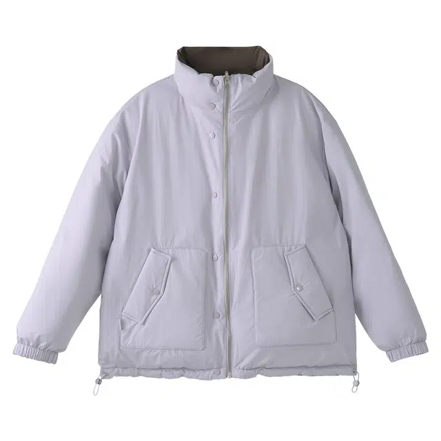 法儿家 双面两穿小个子短款羽绒服 女款 咖色拼浅紫