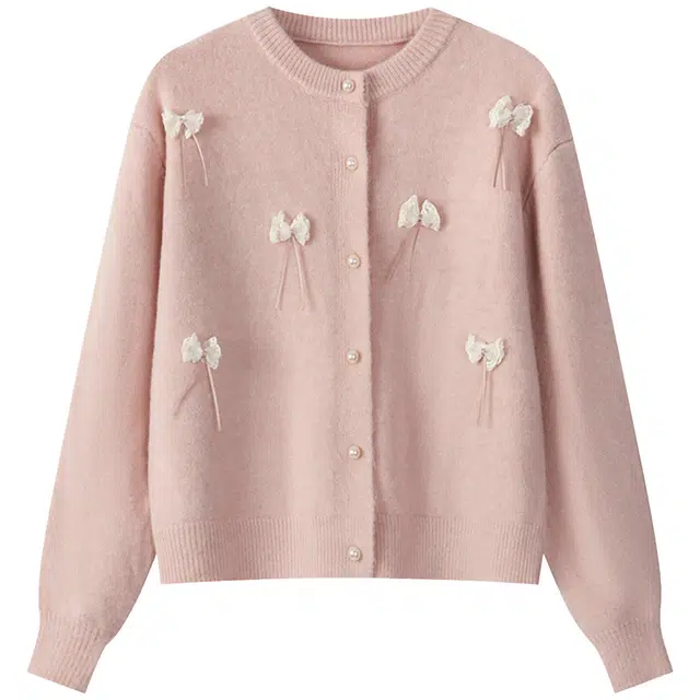 玉儿恋 蝴蝶结加厚保暖短款开衫韩版温柔甜美减龄宽松百搭休闲针织衫 女款