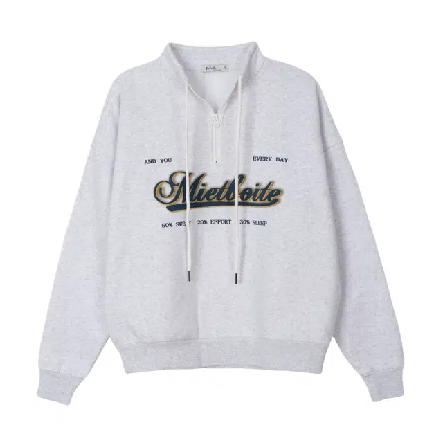 法文箱子 半高领落肩长袖卫衣 女款 浅花灰