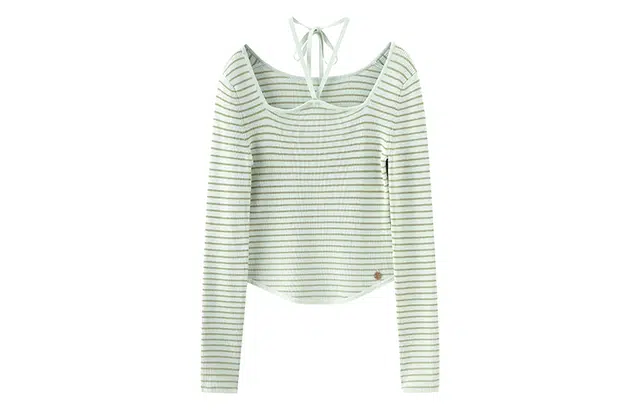 花栗鼠小姐 海盐薄荷小众收腰显瘦  挂脖条纹针织衫 女款